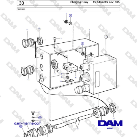 Volvo Penta TMD100C - Charging Relay for Alternator 24V, 60A