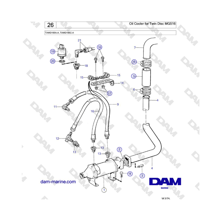 Volvo Penta TAMD165A-A, TAMD165C-A - Oil Cooler for Twin Disc MG516 