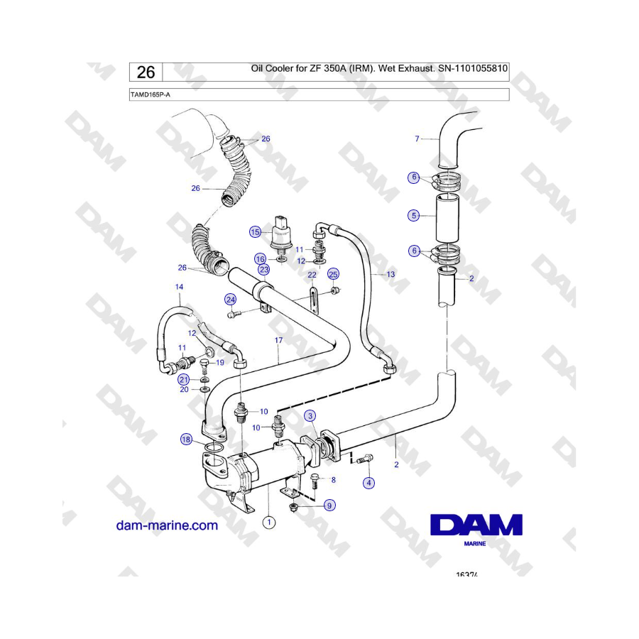 Volvo Penta TAMD165P-A - Oil Cooler for ZF 350A (IRM). Wet Exhaust. SN-1101055810