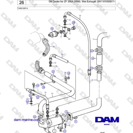 Volvo Penta TAMD165P-A - Oil Cooler for ZF 350A (IRM). Wet Exhaust. SN1101055811- 