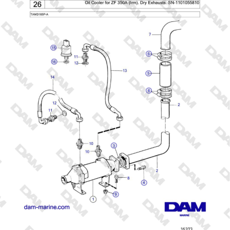 Volvo Penta TAMD165P-A - Oil Cooler for ZF 350A (Irm). Dry Exhausts. SN-1101055810