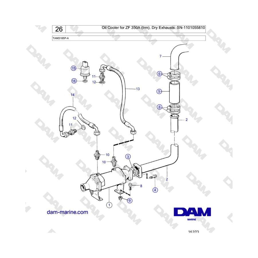 Volvo Penta TAMD165P-A - Oil Cooler for ZF 350A (Irm). Dry Exhausts. SN-1101055810