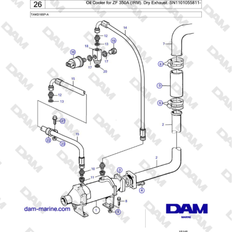 Volvo Penta TAMD165P-A - Oil Cooler for ZF 350A (IRM). Dry Exhaust. SN1101055811- 