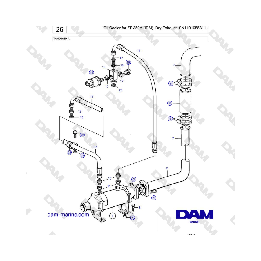 Volvo Penta TAMD165P-A - Oil Cooler for ZF 350A (IRM). Dry Exhaust. SN1101055811- 