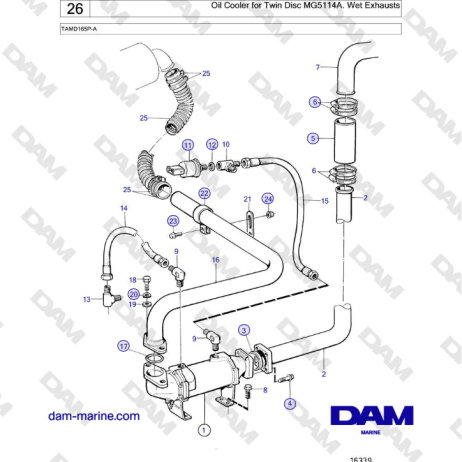 Volvo Penta TAMD165P-A - Oil Cooler for Twin Disc MG5114A. Wet Exhausts 