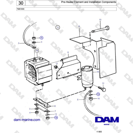 Volvo Penta TMD100C - Pre-Heater Element and Installation Components