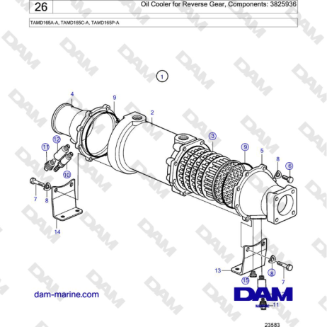 Volvo Penta TAMD165A-A, TAMD165C-A, TAMD165P-A - Oil Cooler for Reverse Gear, Components: 3825936