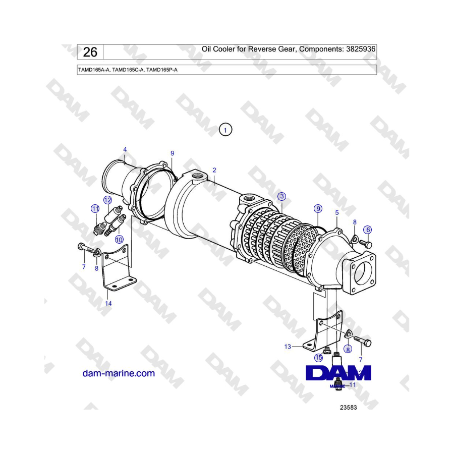 Volvo Penta TAMD165A-A, TAMD165C-A, TAMD165P-A - Oil Cooler for Reverse Gear, Components: 3825936