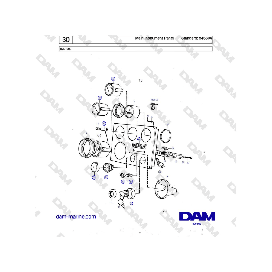 Volvo Penta TMD100C - Main Instrument Panel Standard: 846804