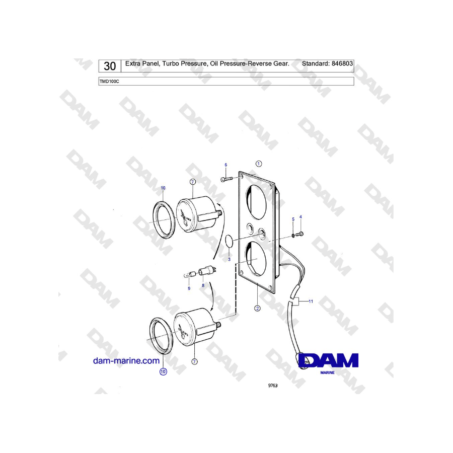 Volvo Penta TMD100C - Extra Panel, Turbo Pressure, Oil Pressure-Reverse Gear. Standard: 846803