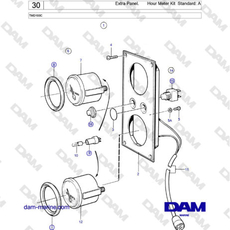 Volvo Penta TMD100C - Extra Panel. Hour Meter Kit Standard: A