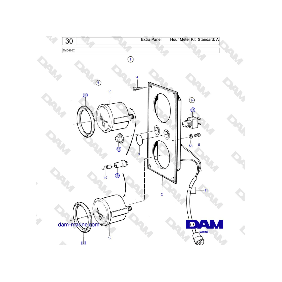 Volvo Penta TMD100C - Extra Panel. Hour Meter Kit Standard: A