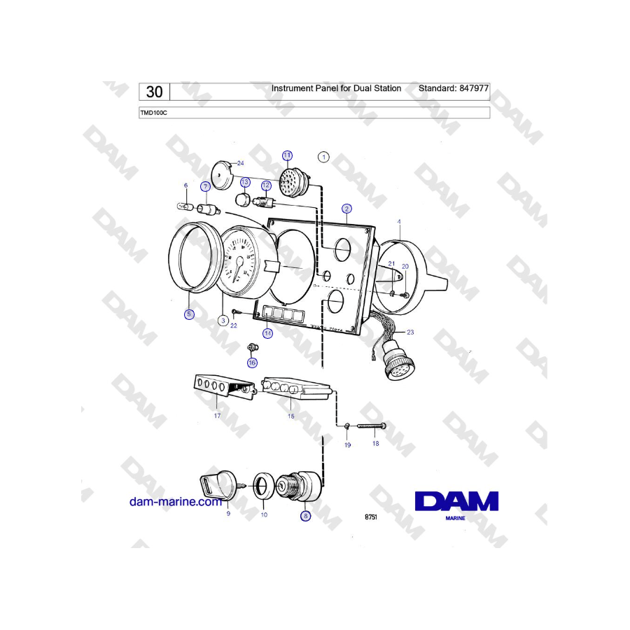 Volvo Penta TMD100C - Instrument Panel for Dual Station Standard: 847977