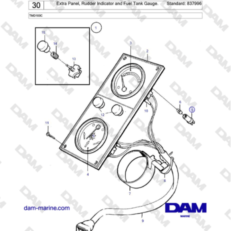 Volvo Penta TMD100C - Extra Panel, Rudder Indicator and Fuel Tank Gauge. Standard: 837996