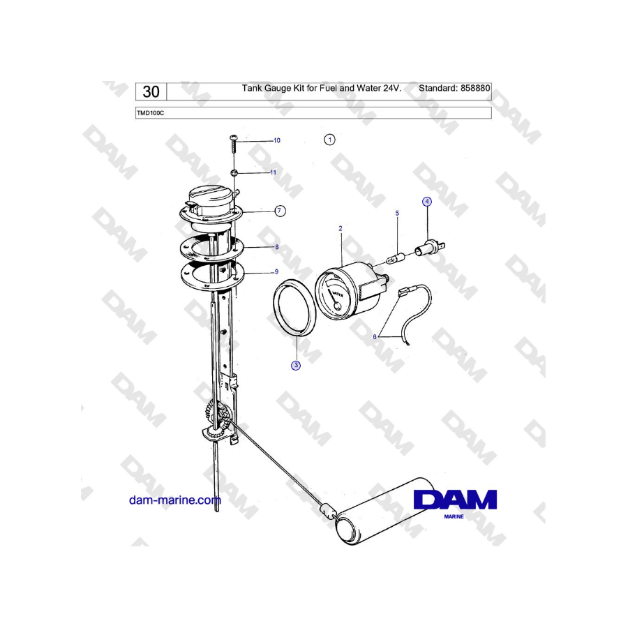 Volvo Penta TMD100C - Tank Gauge Kit for Fuel and Water 24V. Standard: 858880