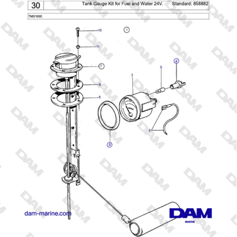 Volvo Penta TMD100C - Tank Gauge Kit for Fuel and Water 24V. Standard: 858882