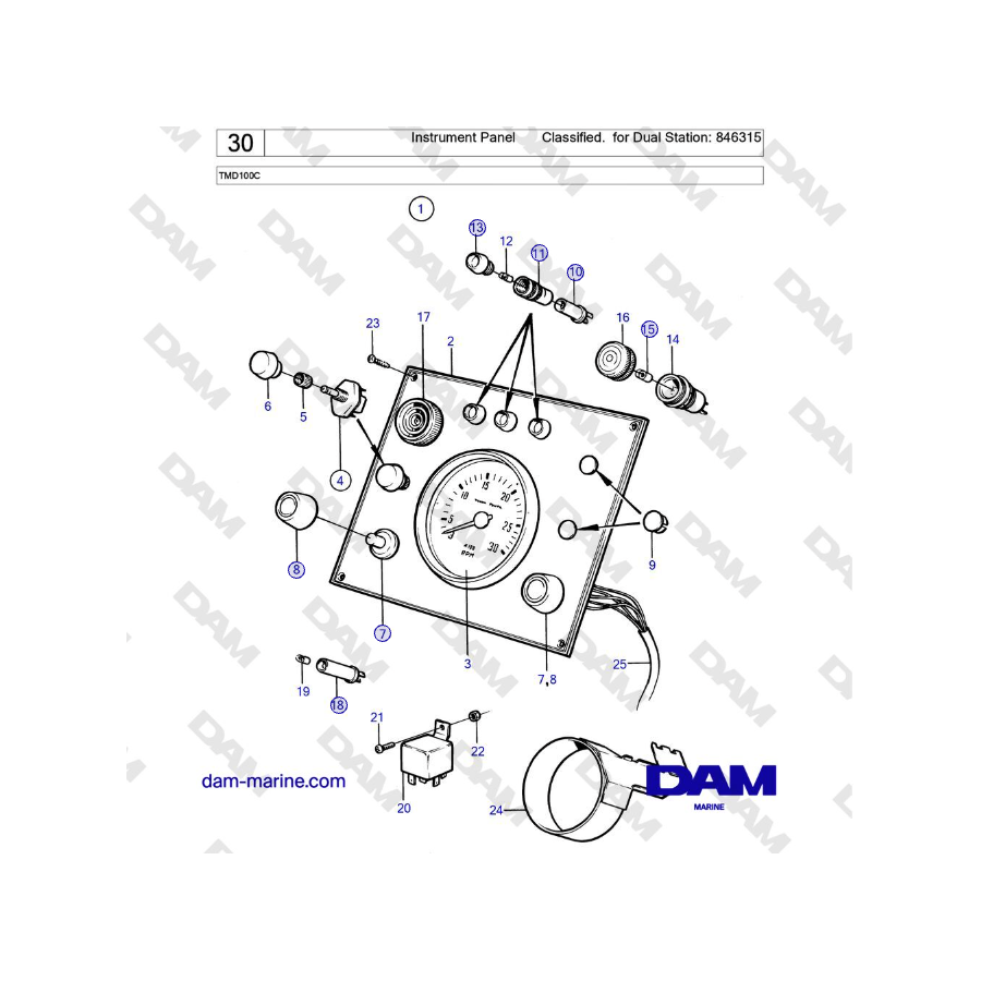 Volvo Penta Instrument Panel Classified. for Dual Station: 846315