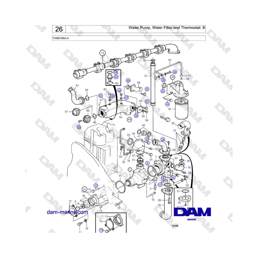 Volvo Penta TAMD165A-A - Water Pump, Water Filter and Thermostat: B