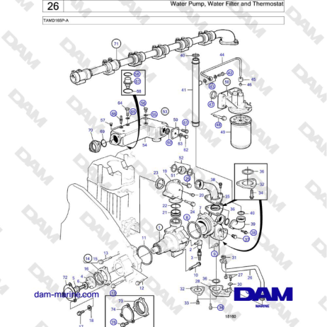 Volvo Penta TAMD165P-A - Water Pump, Water Filter and Thermostat