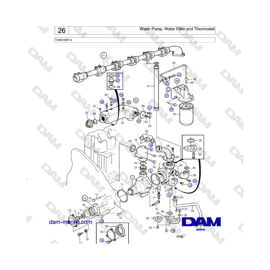 Volvo Penta TAMD165P-A - Water Pump, Water Filter and Thermostat