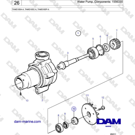 Volvo Penta TAMD165A-A, TAMD165C-A, TAMD165P-A - Water Pump, Components