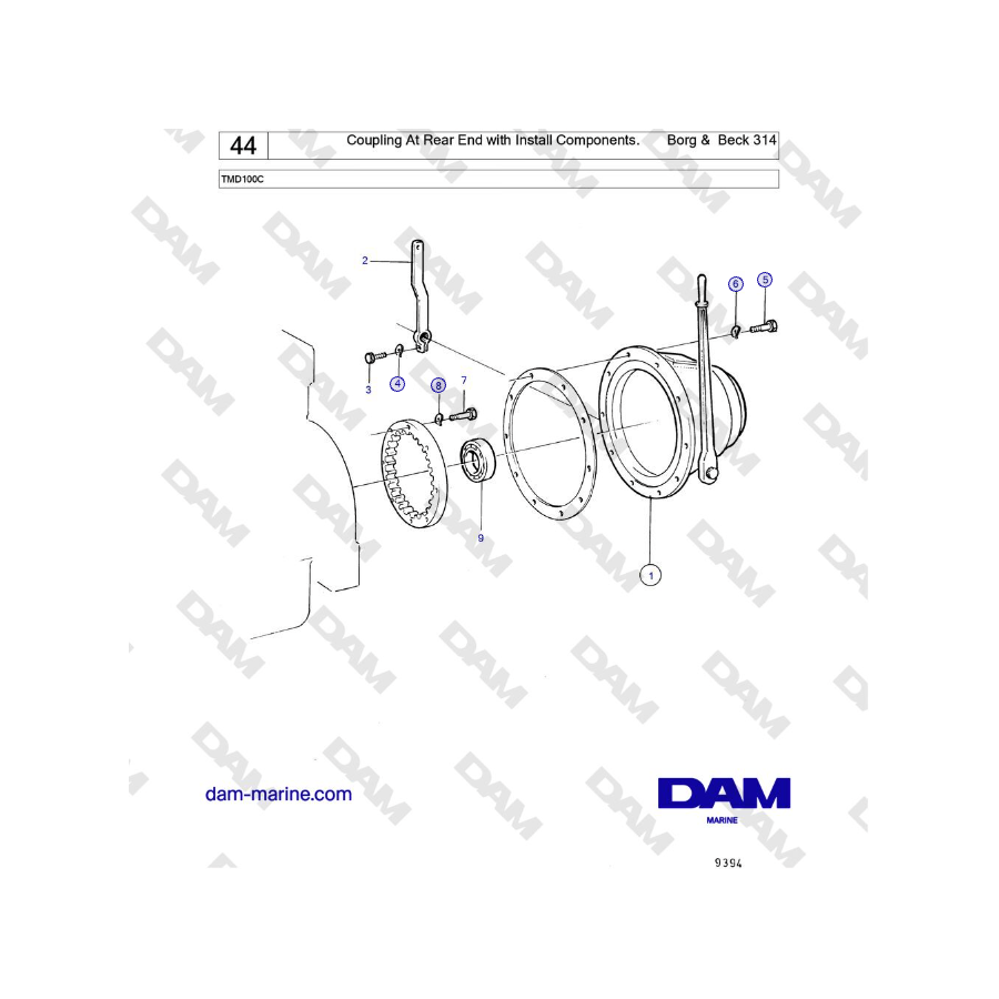 Volvo Penta TMD100C - Coupling At Rear End with Install Components. Borg & Beck 314