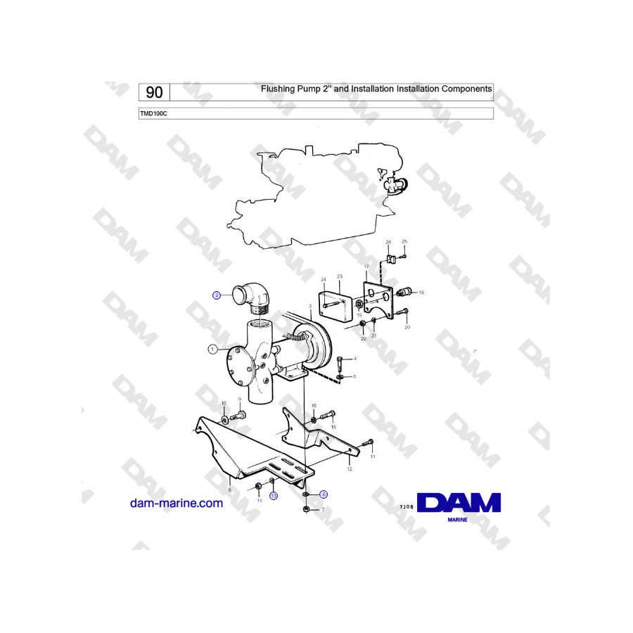 Volvo Penta TMD100C -  Flushing Pump 2'' and Installation Installation Components