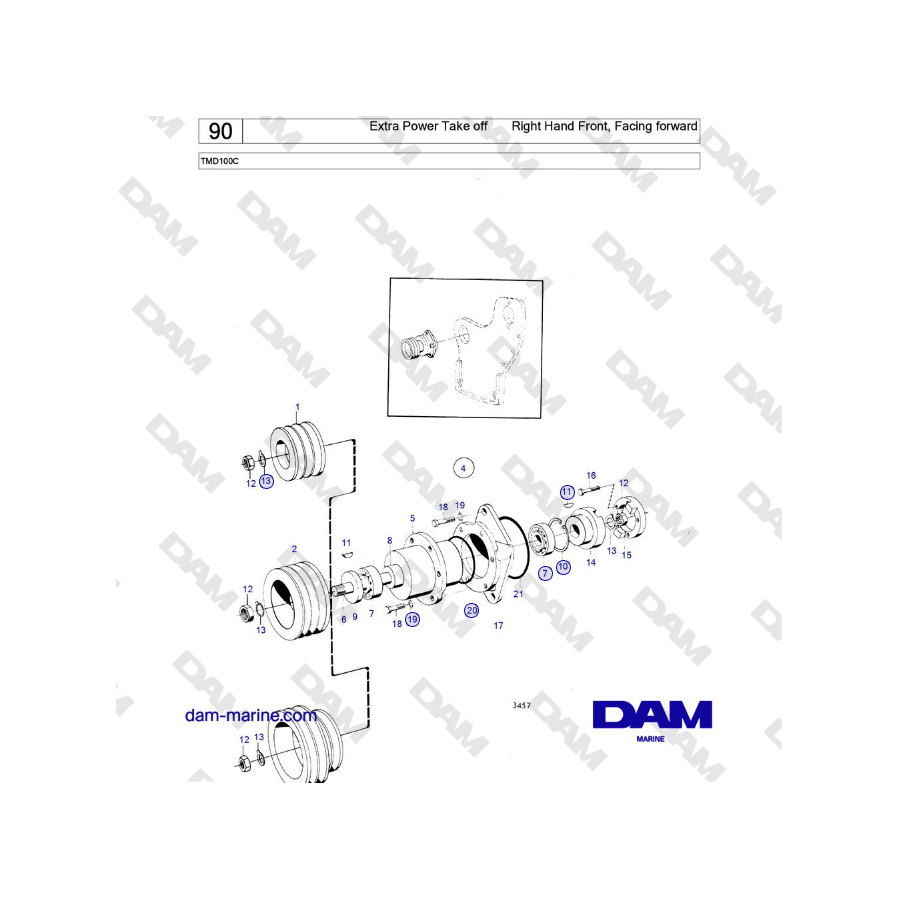 Volvo Penta TMD100C - Extra Power Take off Right Hand Front, Facing forward