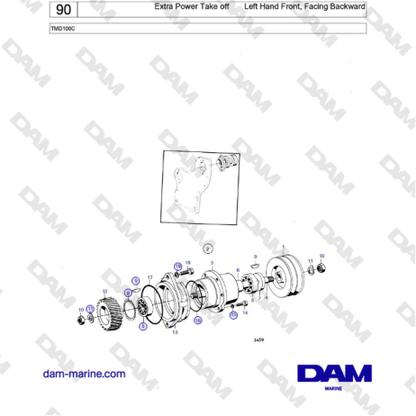 Volvo Penta TMD100C - Extra Power Take off Left Hand Front, Facing Backward