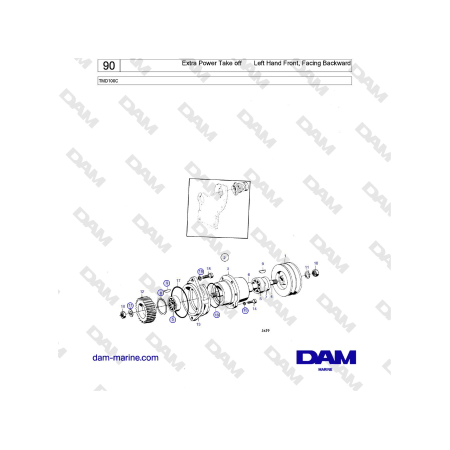 Volvo Penta TMD100C - Extra Power Take off Left Hand Front, Facing Backward