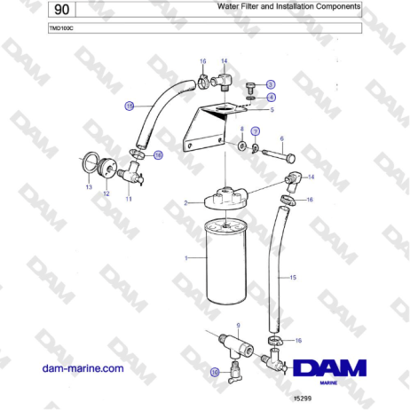 Volvo Penta TMD100C - Water Filter and Installation Components