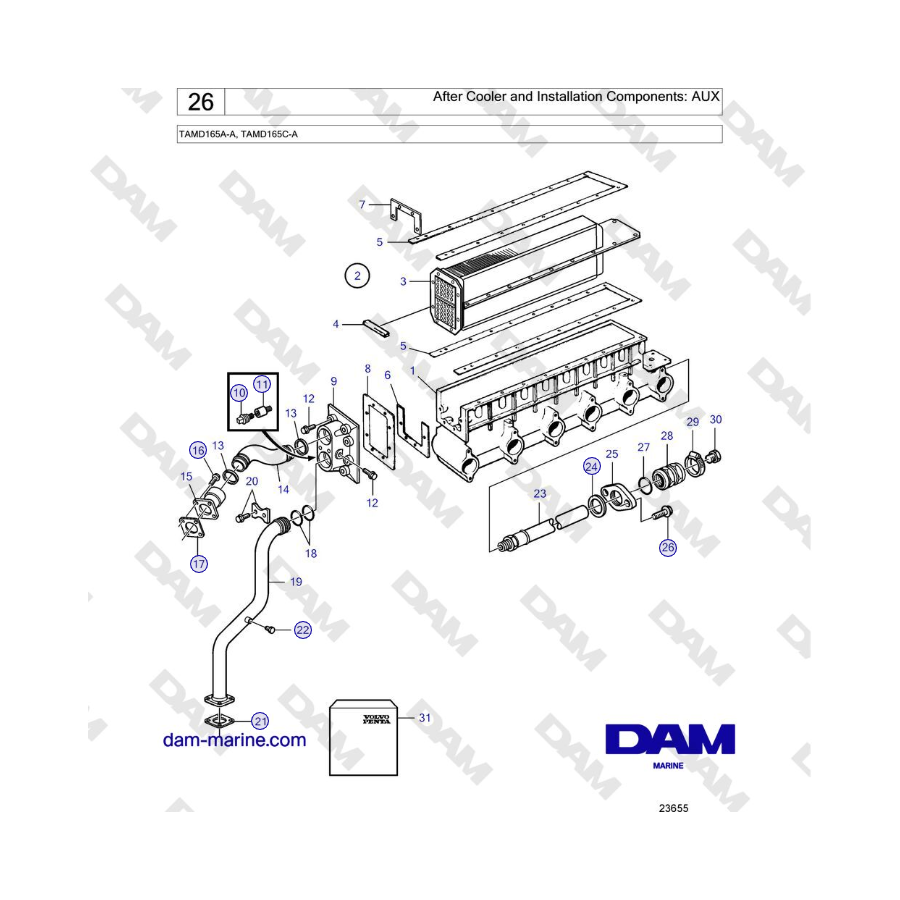 Volvo Penta TAMD165A-A, TAMD165C-A - After Cooler and Installation Components: AUX 