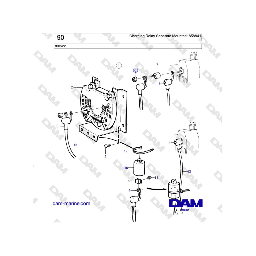 Volvo Penta TMD100C - Charging Relay Separate Mounted: 858841