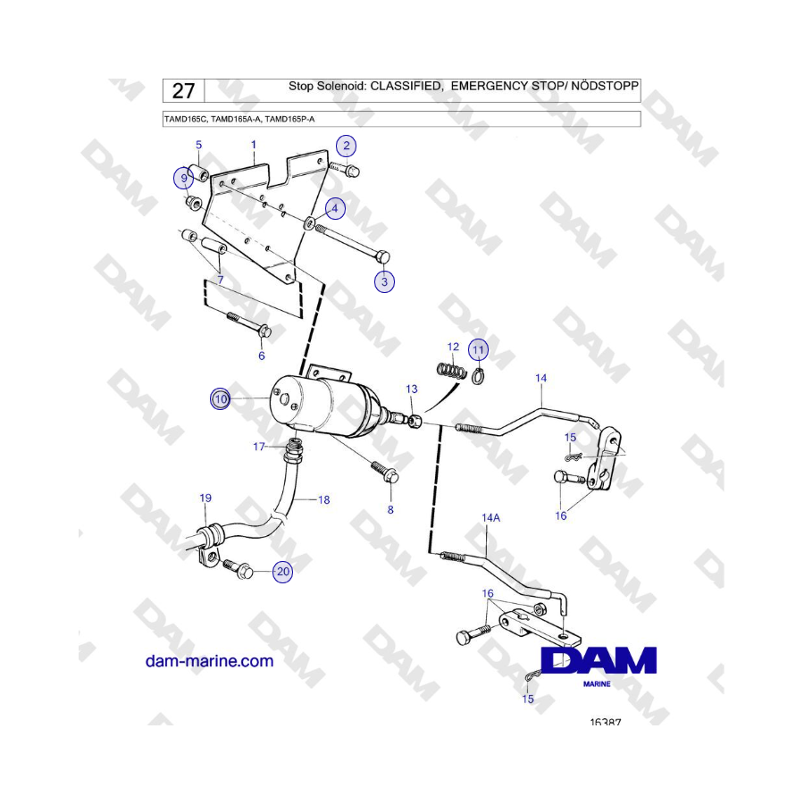 Volvo Penta TAMD165C, TAMD165A-A, TAMD165P-A - Stop Solenoid: CLASSIFIED, EMERGENCY STOP/ NÖDSTOPP