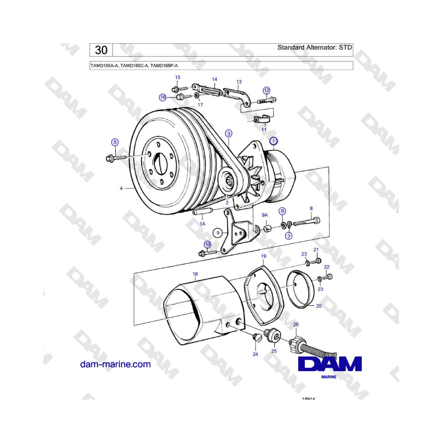 Volvo Penta TAMD165A-A, TAMD165C-A, TAMD165P-A - Standard Alternator: STD