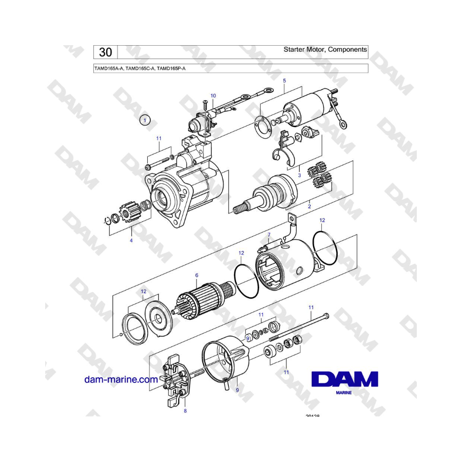 Volvo Penta TAMD165A, TAMD165C, TAMD165P - Alternator 28V 100A, Components