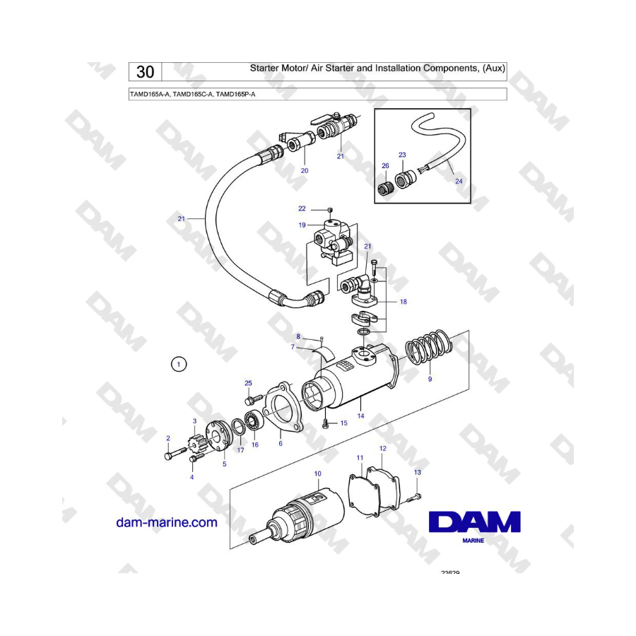 Volvo Penta TAMD165A-A, TAMD165C-A, TAMD165P-A - Starter Motor/ Air Starter and Installation Components (Aux) 