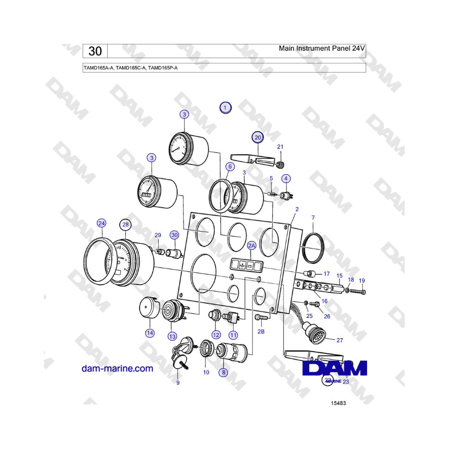 Volvo Penta TAMD165A-A, TAMD165C-A, TAMD165P-A - Main Instrument Panel 24V