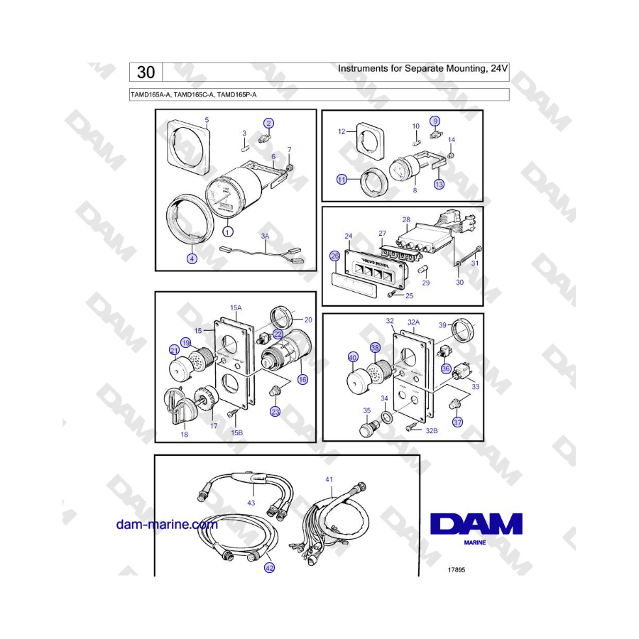 Volvo Penta TAMD165A-A, TAMD165C-A, TAMD165P-A - Instruments for Separate Mounting, 24V