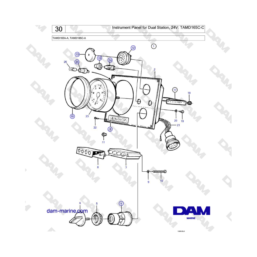 Volvo Penta TAMD165A-A, TAMD165C-A - Instrument Panel for Dual Station, 24V: TAMD165C-C