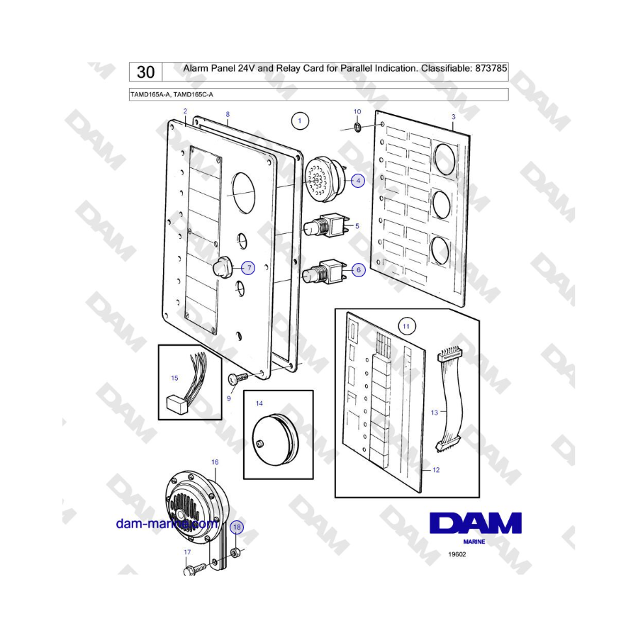 Volvo Penta TAMD165A-A, TAMD165C-A - Alarm Panel 24V and Relay Card for Parallel Indication. Classifiable: 873785 