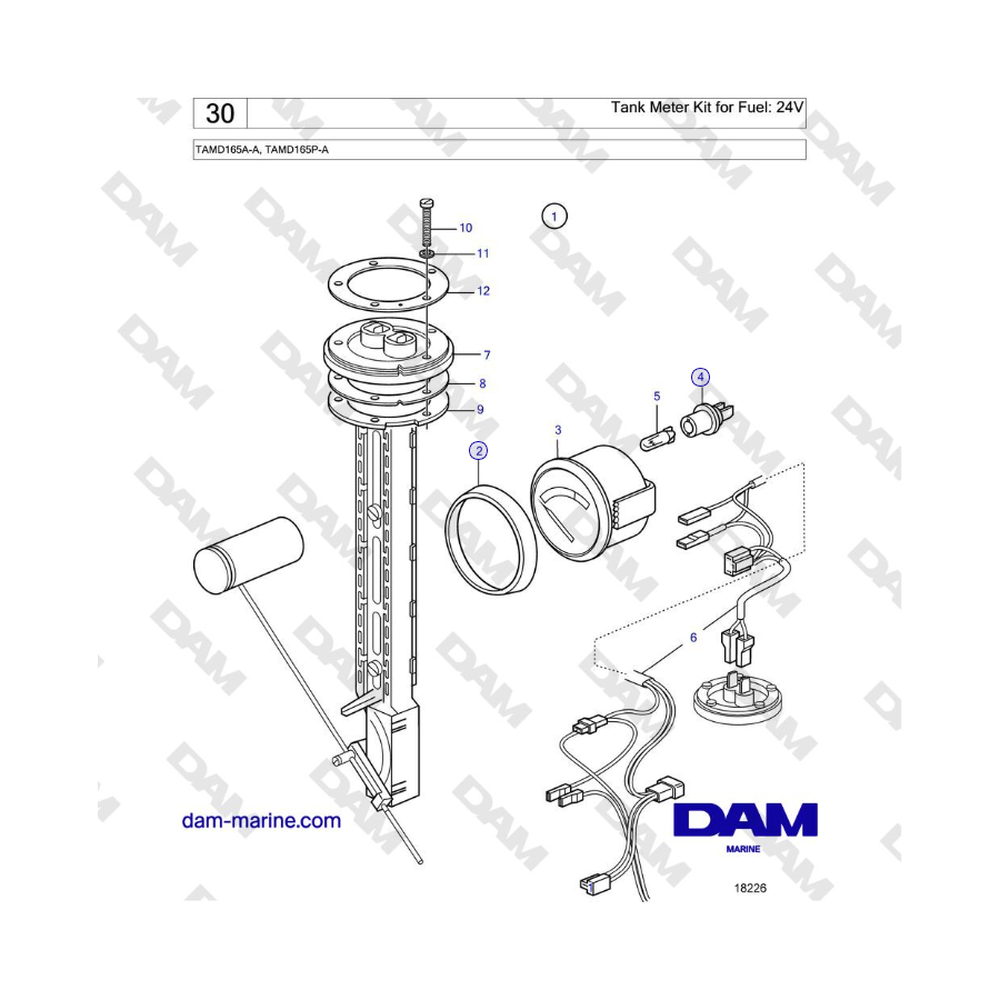 Volvo Penta TAMD165A-A, TAMD165P-A - Tank Meter Kit for Fuel: 24V