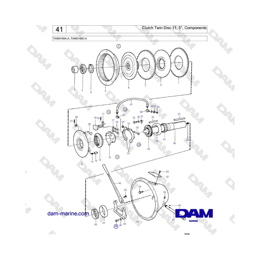 Volvo Penta TAMD165A-A, TAMD165C-A - Clutch Twin Disc 11, 5'', Components