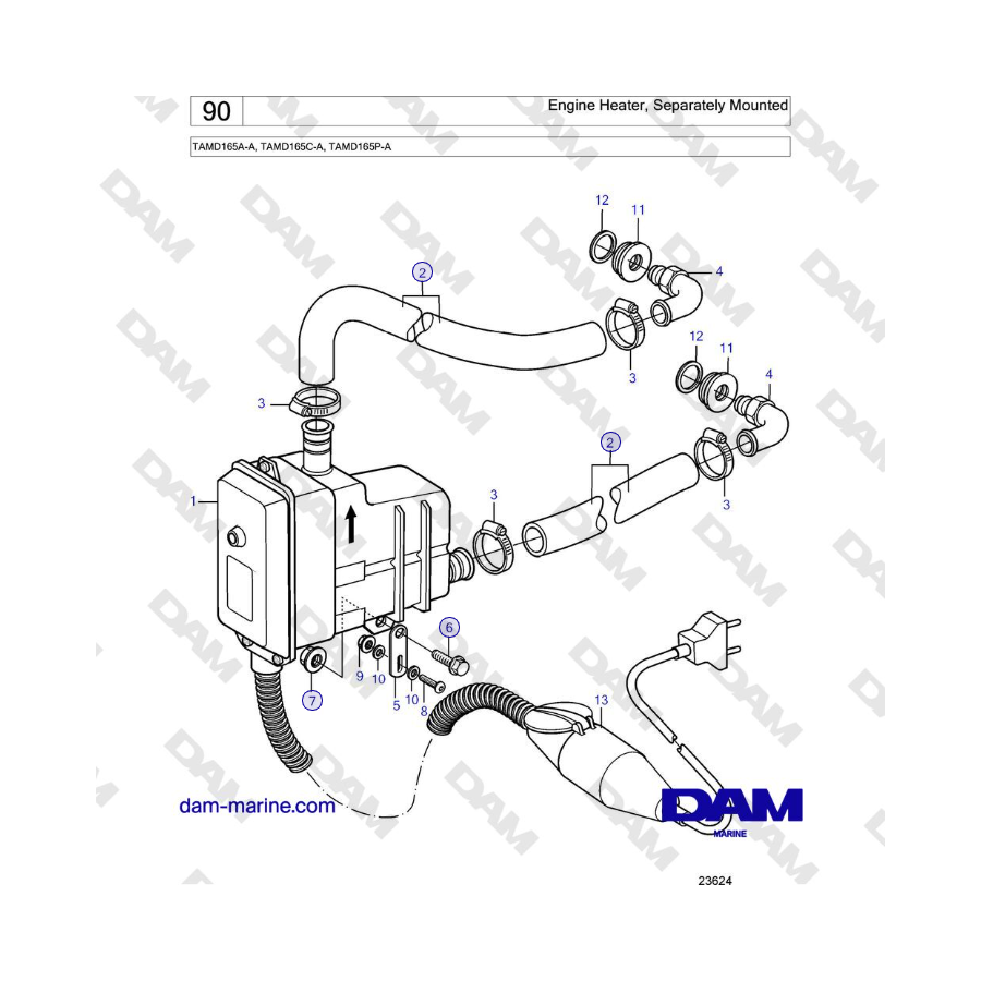 Volvo Penta TAMD165A-A, TAMD165C-A, TAMD165P-A - Engine Heater, Separately Mounted 