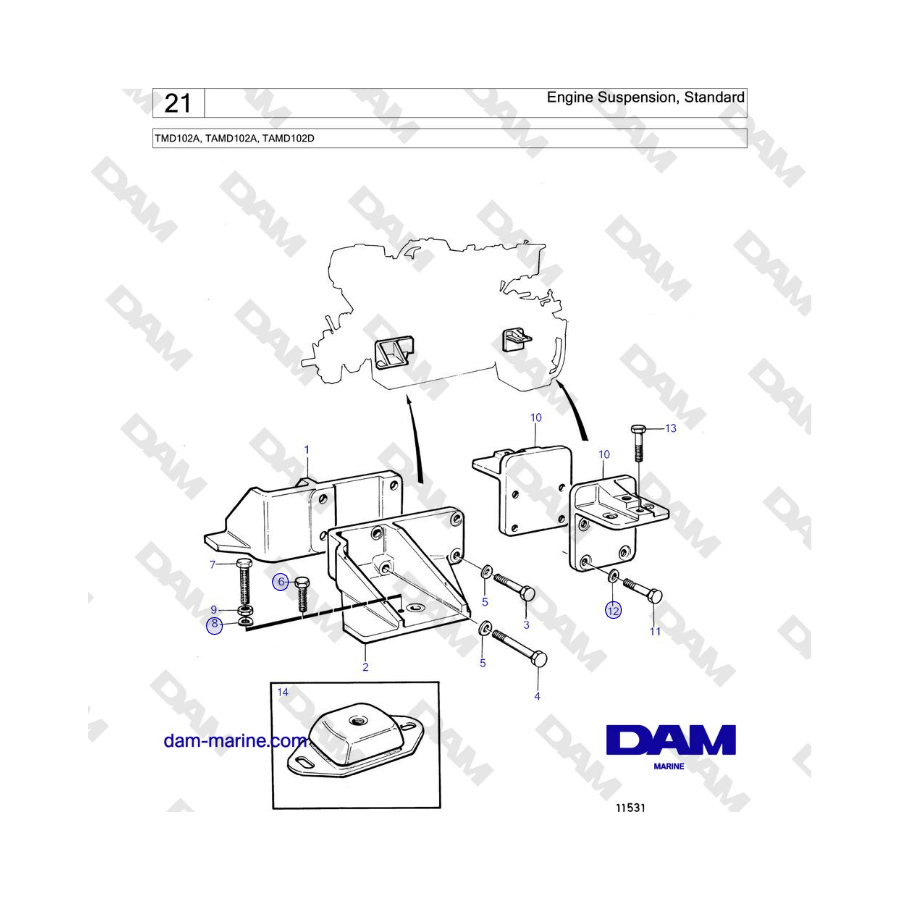 Volvo Penta TMD102A, TAMD102A, TAMD102D - Engine Suspension, Standard