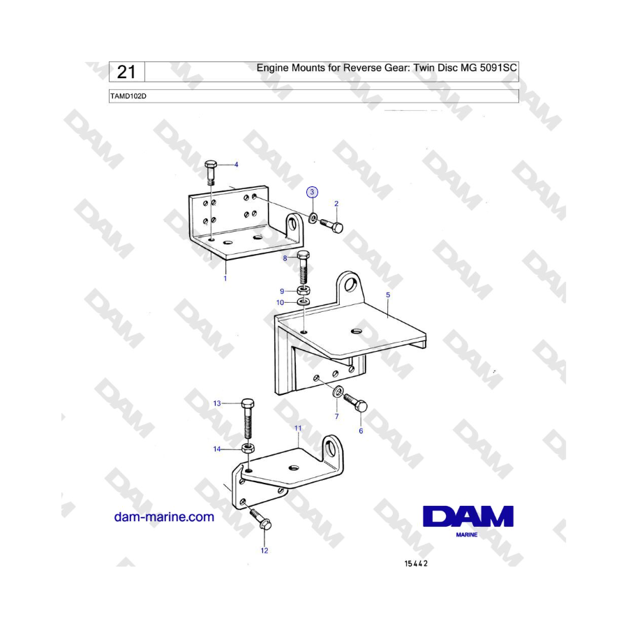 Volvo Penta TAMD102D - Engine Mounts for Reverse Gear: Twin Disc MG 5091SC