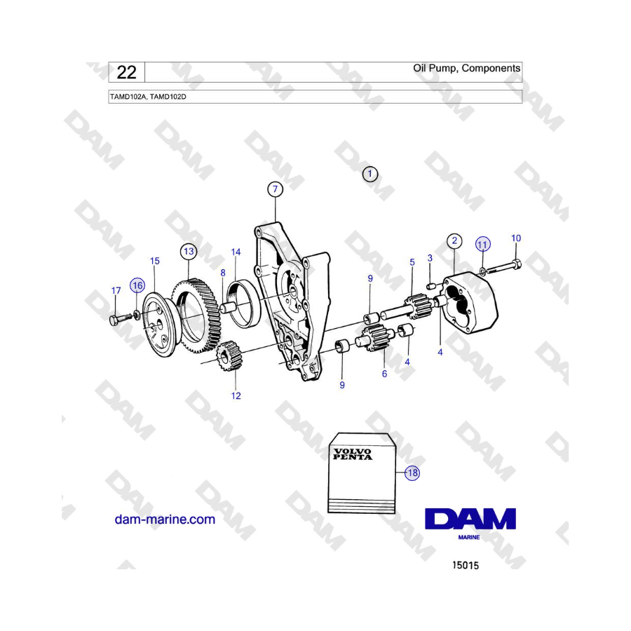 Volvo Penta TAMD102A, TAMD102D - Oil Pump, Components