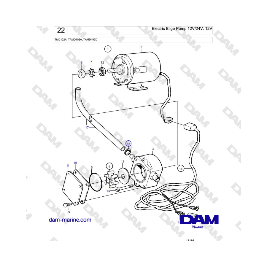 Volvo Penta TMD102A, TAMD102A, TAMD102D - Electric Bilge Pump 12V/24V: 12V