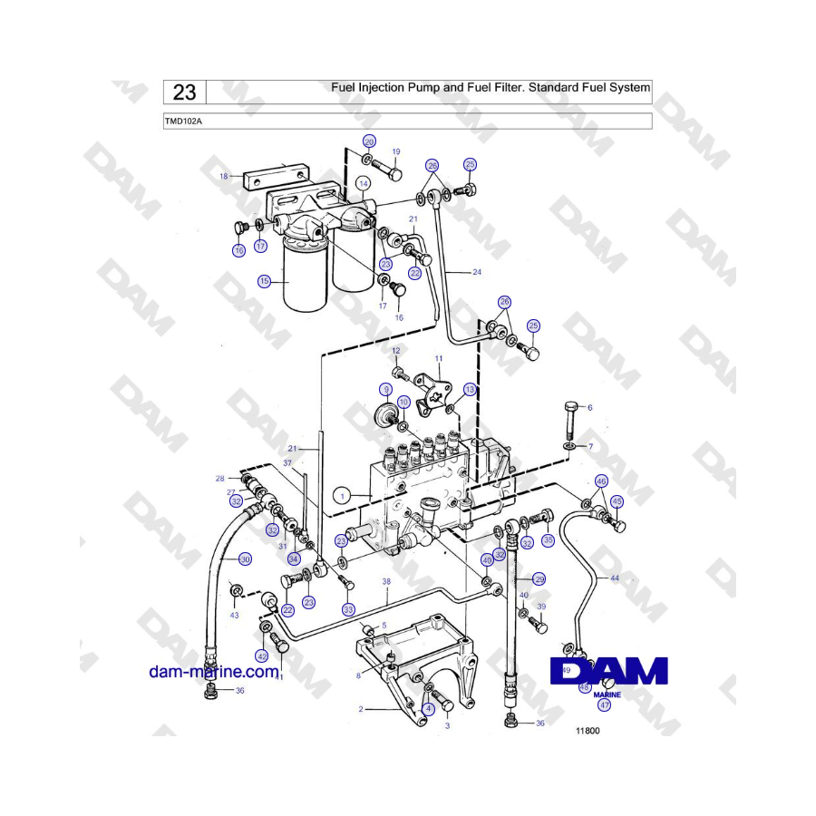 Volvo Penta TMD102A - Fuel Injection Pump and Fuel Filter. Standard Fuel System