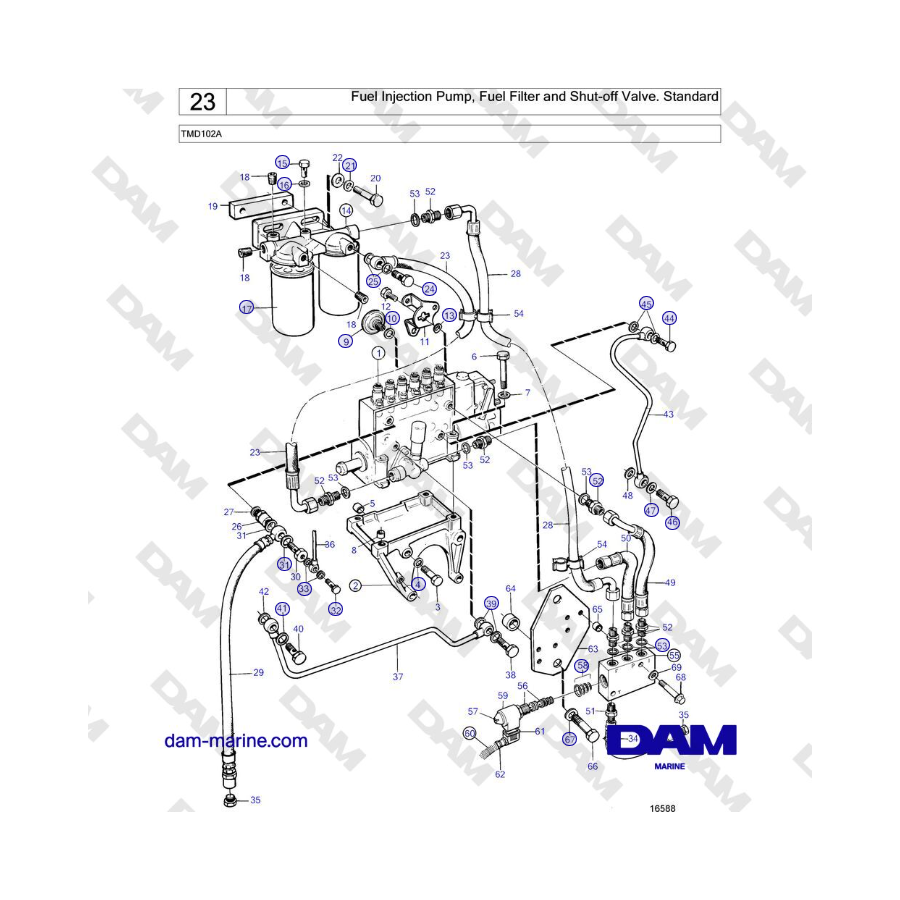 Volvo Penta TMD102A - Fuel Injection Pump, Fuel Filter and Shut-off Valve. Standard 